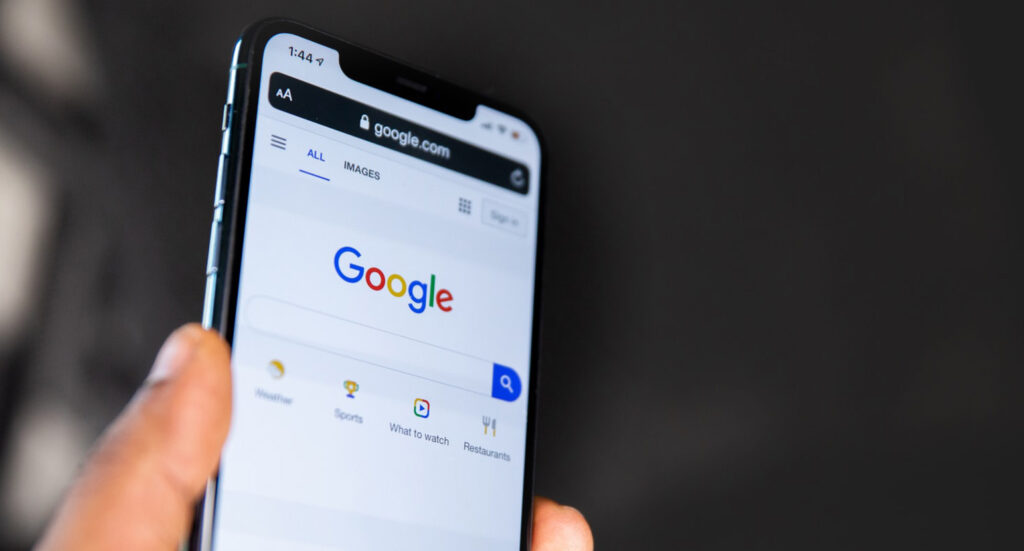 Phone displaying google in browser