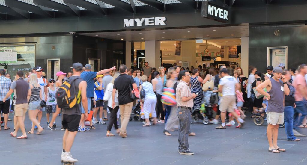 Crowd of people outside Myer