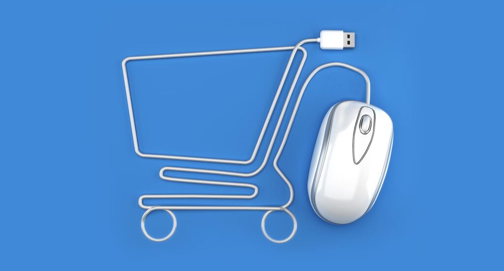 Computer mouse cord shaped into shopping trolley