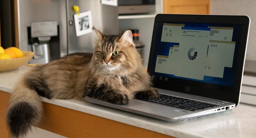 Cat sitting on laptop