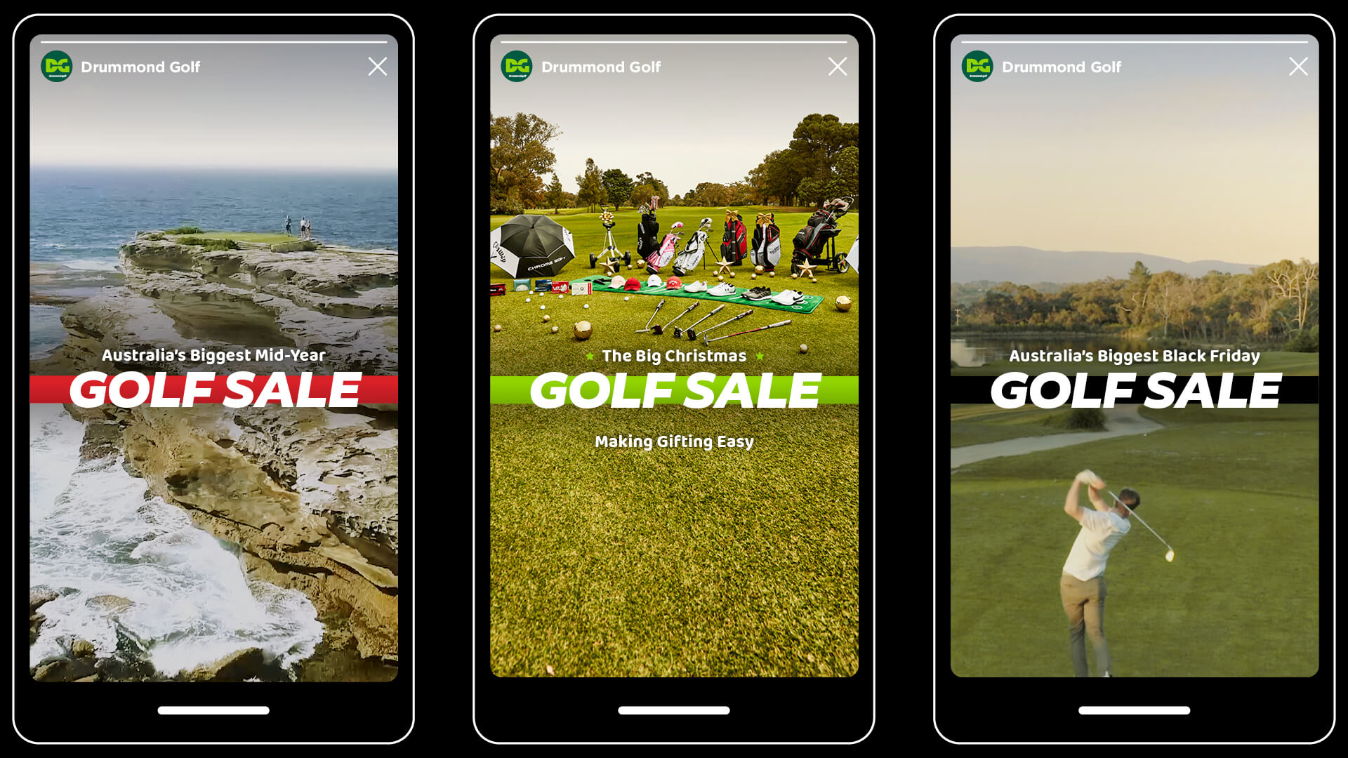 Drummond Golf social media posts for the Black Friday Christmas sale