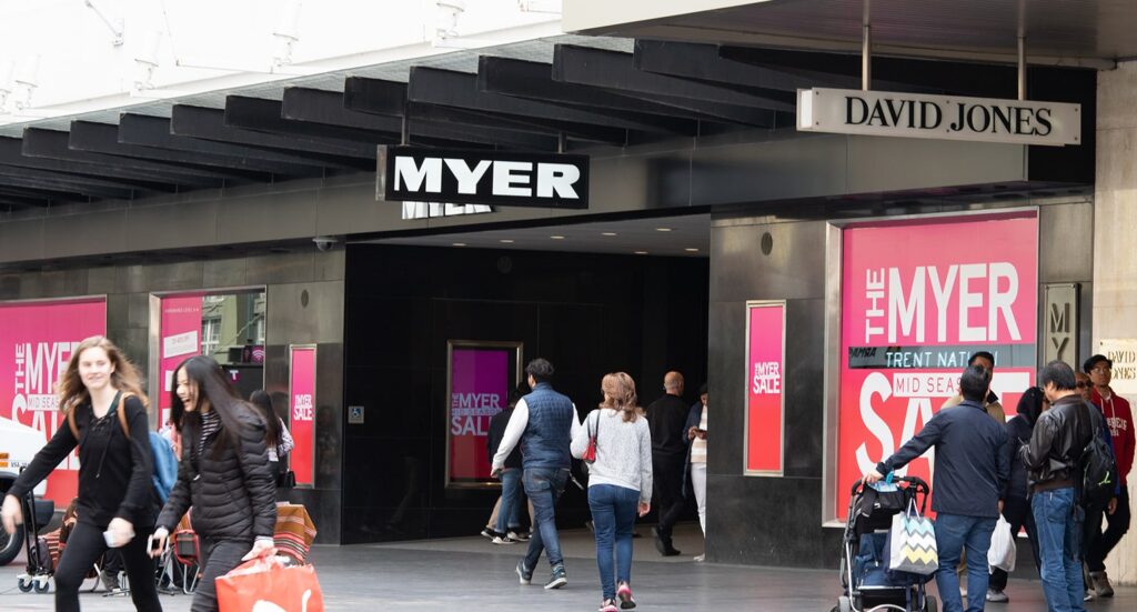 Outside Myer and David Jones department stores